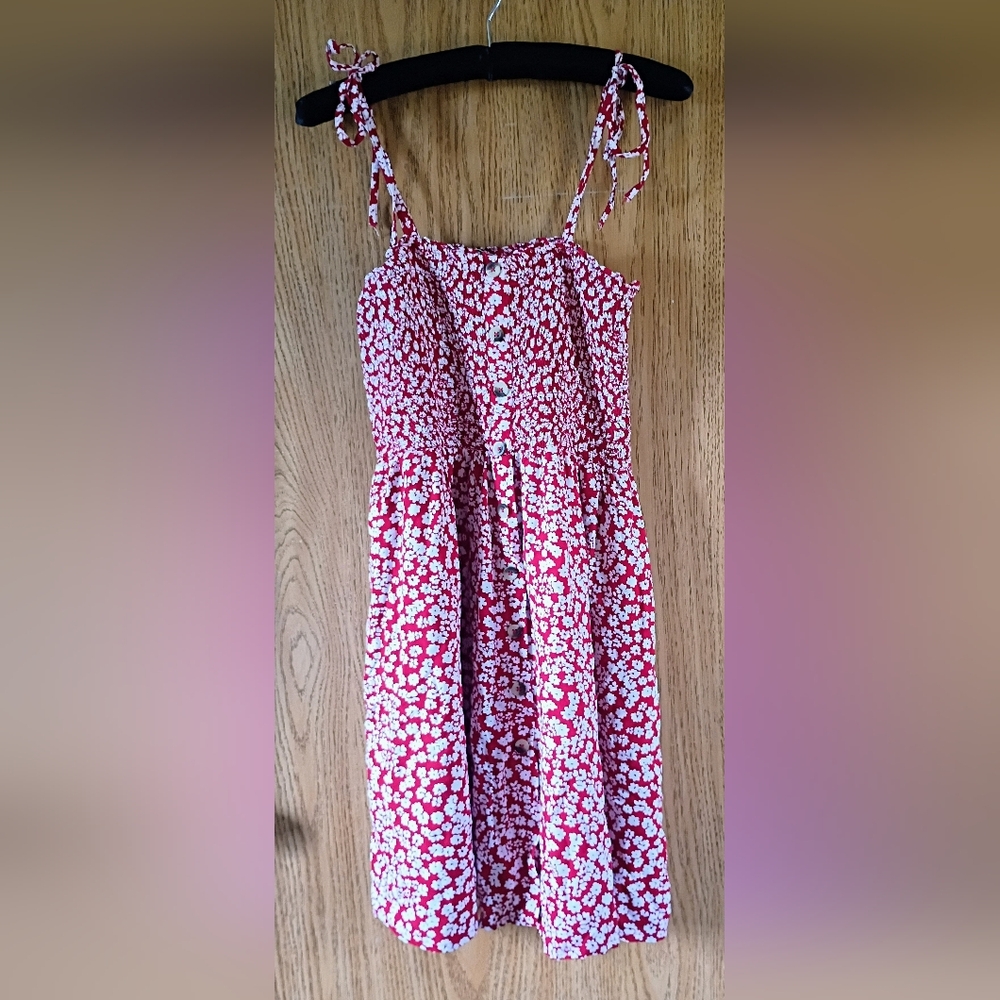 Only Red Floral Tie-Strap Dress